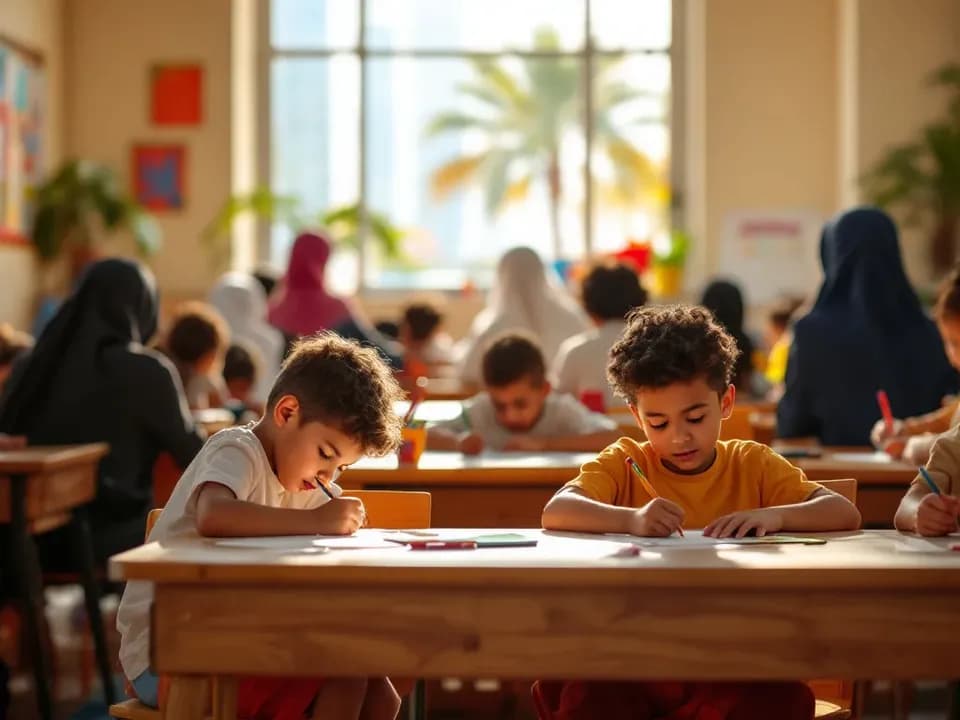 Young learners at work in a calm, bright classroom